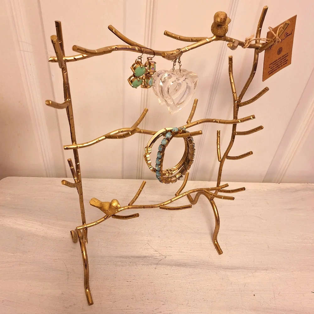 Birds Gold Metal Jewelry Display Stand Tree Branch Organizer Holder Gift for Her